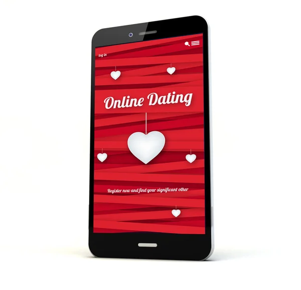 Dating online üstünde belgili tanımlık perde ile telefon — Stok fotoğraf