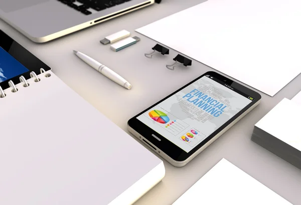 財務計画の画面を持つスマート フォン — ストック写真
