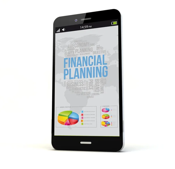 Телефон с финансовым планированием на экране — стоковое фото