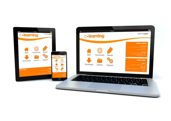 Smartphone, Tablet und Computer mit E-Learning-Plattform — Stockfoto