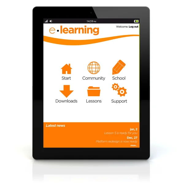 Tablet mit Online-Schulintranet auf dem Bildschirm — Stockfoto