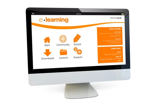 Computador com plataforma de e-learning na tela — Fotografia de Stock