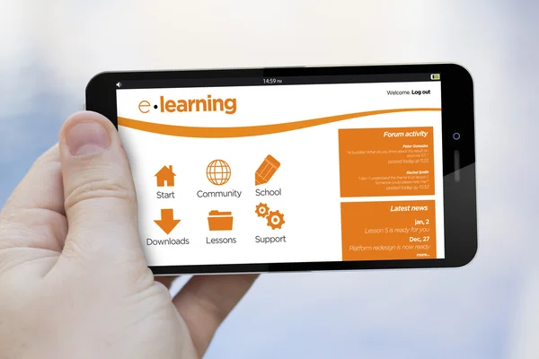 Hand hält ein E-Learning-Smartphone — Stockfoto