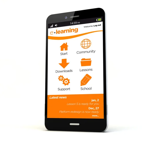 Smartphone mit E-Learning-Plattform auf dem Bildschirm — Stockfoto