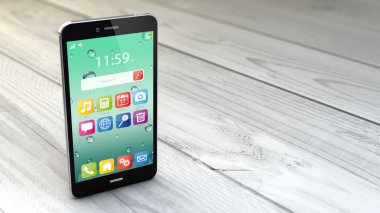 ahşap arka plan üzerinde Smartphone