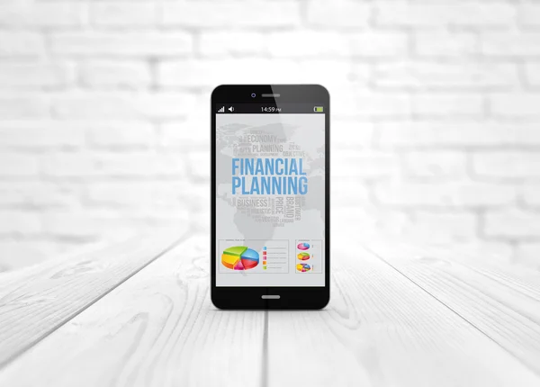 Smartphone with financial planning app — Stockfoto