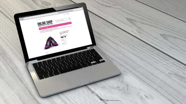 Online-Shop Laptop über Holz-Tablet — Stockfoto