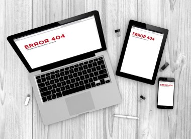 dizüstü bilgisayar, tablet ve Hata 404 ile smartphone