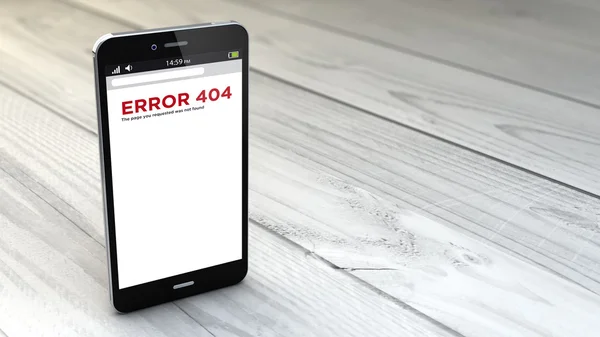 Ahşap arka plan üzerinde 404 hata ile Smartphone — Stok fotoğraf