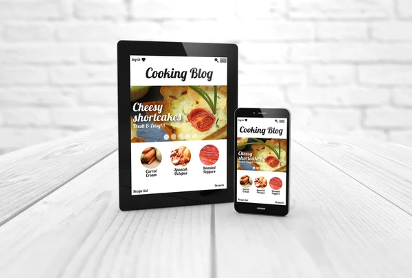 Cooking blog on tablet and smartphone — Stock Photo, Image