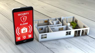 Güvenlik alarmı smartphone ile düz mock-up