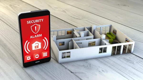 Security alarm smartphone with flat mock-up — Stock Photo, Image