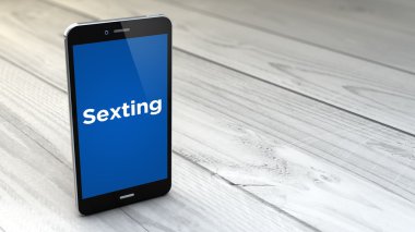 smartphone on white wooden background with sexting app clipart