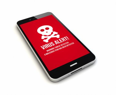 virüs uyarısı üstünde belgili tanımlık perde ile Smartphone