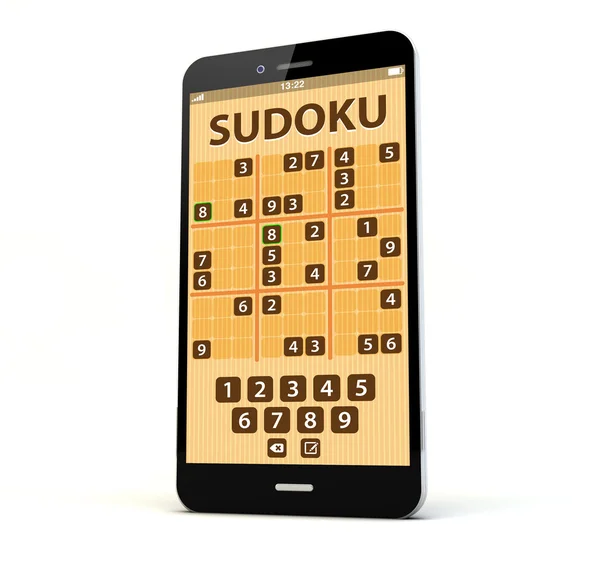 Smartphone with sudoku application on the screen — Stock Photo, Image