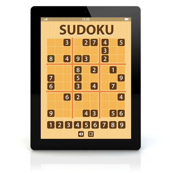 Počítač tablet pc s aplikací sudoku — Stock fotografie