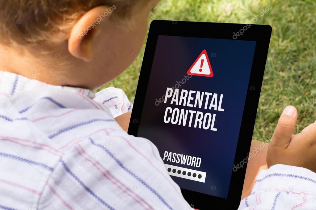 child with parental control on tablet