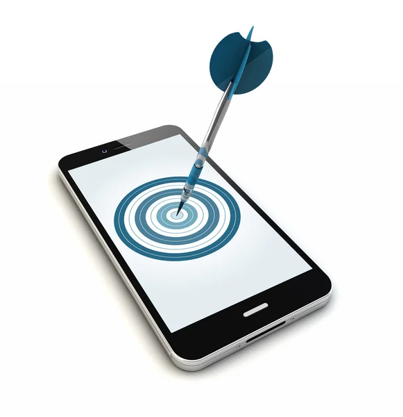 Cellphone, dartboard and dart — Stock Photo, Image