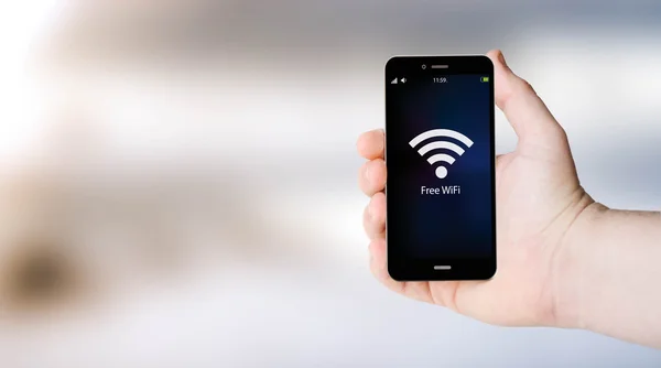 Área wifi gratis signo en el teléfono inteligente —  Fotos de Stock