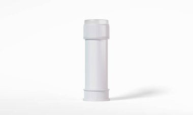 Mühürlenmiş balon tüpü kabı, temiz, izole edilmiş 3D görüntüleme sisteminde dikey duruyor..