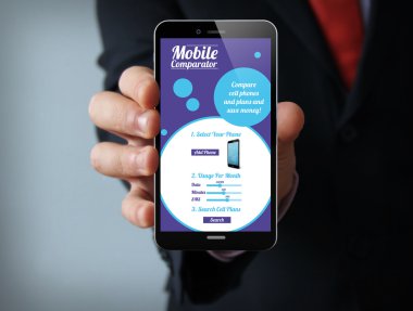 işadamı bir 3d oluşturulan holding smartphone
