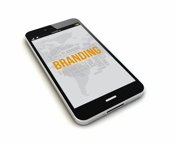 Смартфон з онлайн-брендингом — стокове фото
