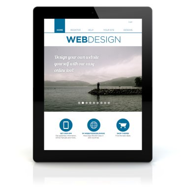 webdesign üstünde belgili tanımlık perde ile tablet pc