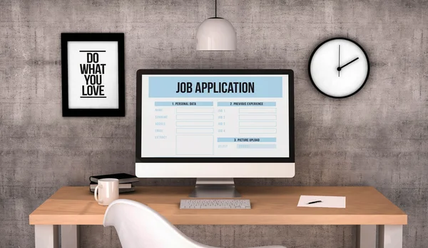 Workspace desktop with job application on the screen — Stock Photo, Image