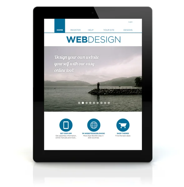 Tablet pc met webdesign op het scherm — Stockfoto