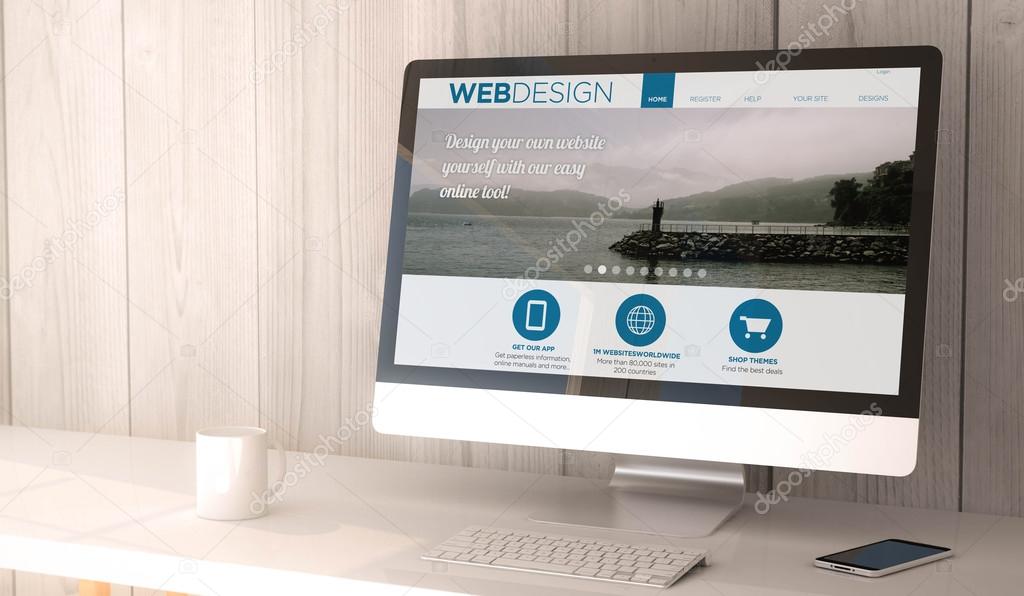 computer and smartphone with web design website