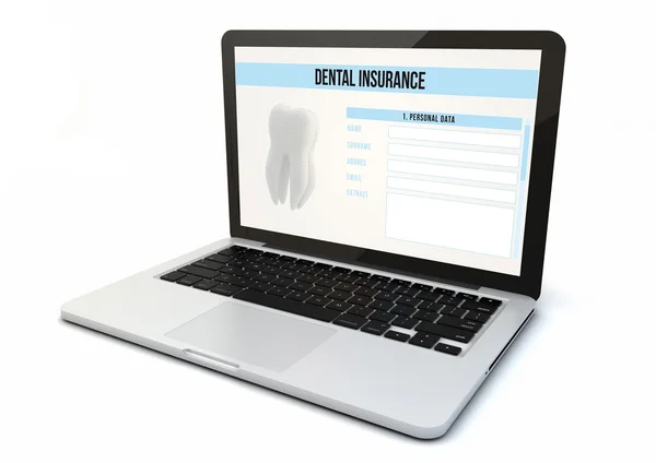 Bärbar dator med tandvårdsförsäkringen på skärmen — Stockfoto