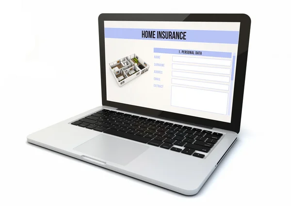 Laptop med hemförsäkring på skärmen — Stockfoto