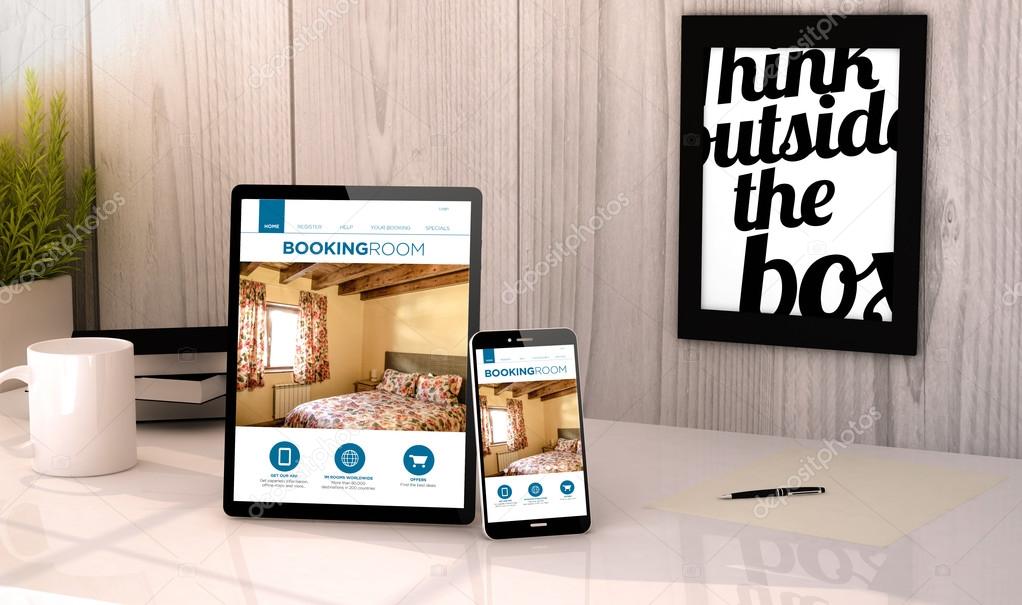 tablet and phone with booking hotel reservation