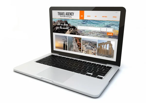 Computador portátil com site de agência de viagens — Fotografia de Stock