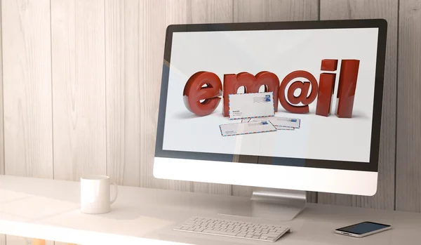 Desktop computer with email online — Stock Photo, Image