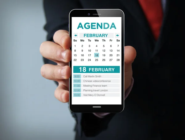 Téléphone portable avec organisateur à l'écran — Photo