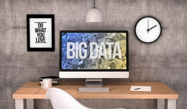 Desktop with big data on screen computer — Stock Photo, Image