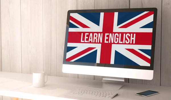 Computadora de escritorio aprender inglés — Foto de Stock