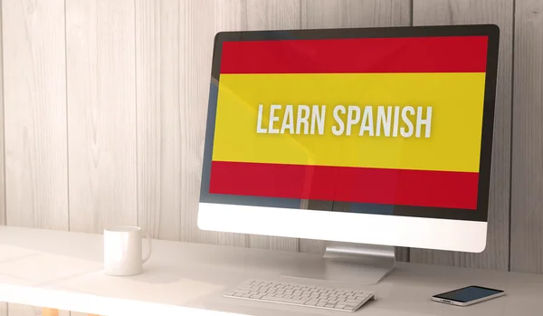 Desktop computer learn spanish — Stock Photo, Image