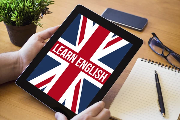 Tablet desktop aprender inglês — Fotografia de Stock