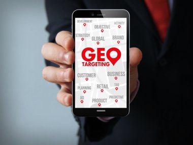 geo targeting on the screen businessman smartphone
