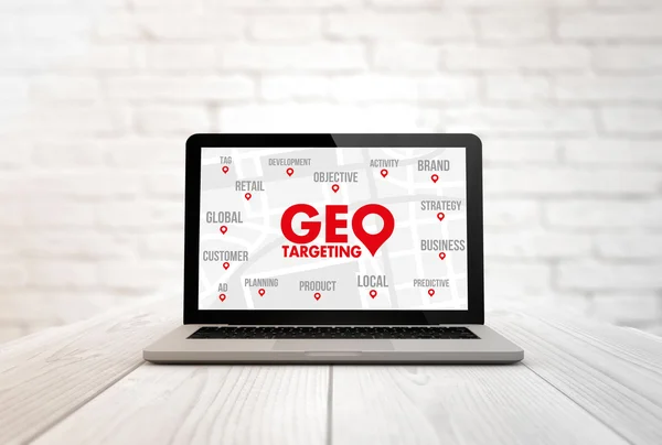 Laptop with geo targeting — Stok fotoğraf