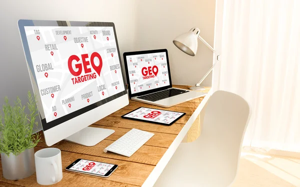 Geo targeting concept on devices — Stok fotoğraf