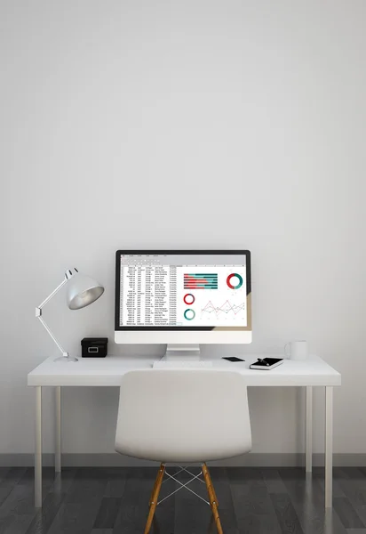 Espace de travail propre avec feuille de calcul — Photo