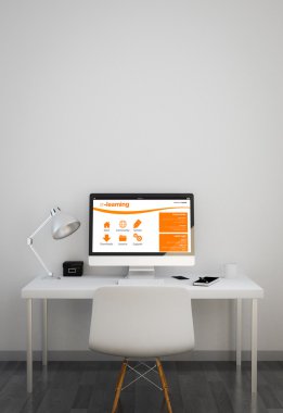bilgisayar ekranında e-öğrenme ile temiz çalışma alanı