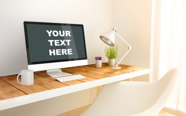 minimalist workplace with your text here computer