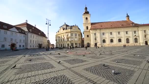 Piata Mare - Big Square  in Sibiu Romania — Stockvideo