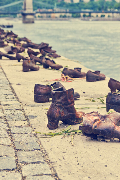 Metal shoes along Danube river in Budapest