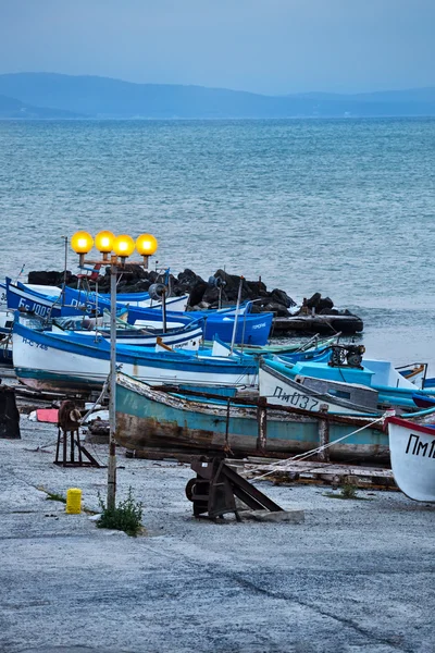 Fishermen wooden boats at dusk — Stock Photo, Image