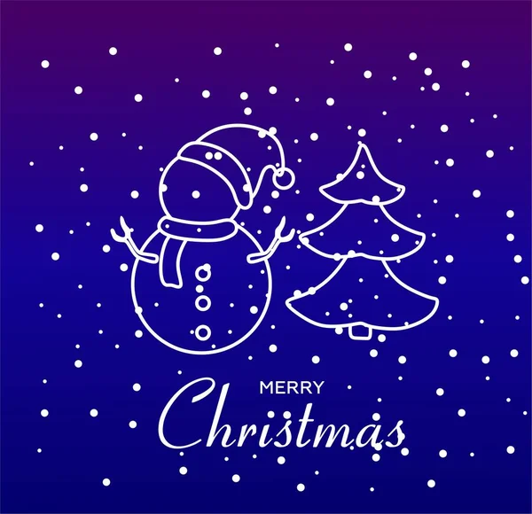 Silueta Del Muñeco Nieve Año Nuevo Árbol Navidad Ilustración Para — Vector de stock